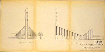 2 : Élévations des façades principale et latérale (éch. 1:500e). Septembre 1959. 63,9 x 31,5 cm. Tirage