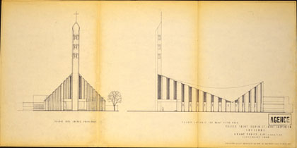 2 : Élévations des façades principale et latérale (éch. 1:500e). Septembre 1959. 63,9 x 31,5 cm. Tirage