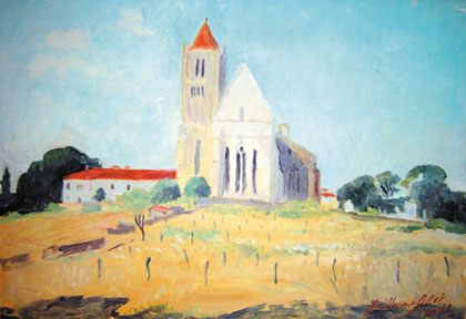 Abbaye de Sablonceaux, 1981. Huile sur panneau entoilé, 35 x 55 cm