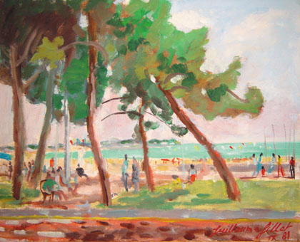 Royan : bords de plage, 1981. Huile sur parpier marouflé sur carton