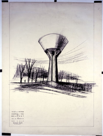 7 : Perspective de la solution V2. 20 janvier 1960. 99 x 75 cm. Fusain sur calque