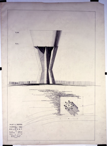 9 : Plan et élévation de la solution D3. 20 janvier 1960. 116 x 74,3 cm. Encre sur calque